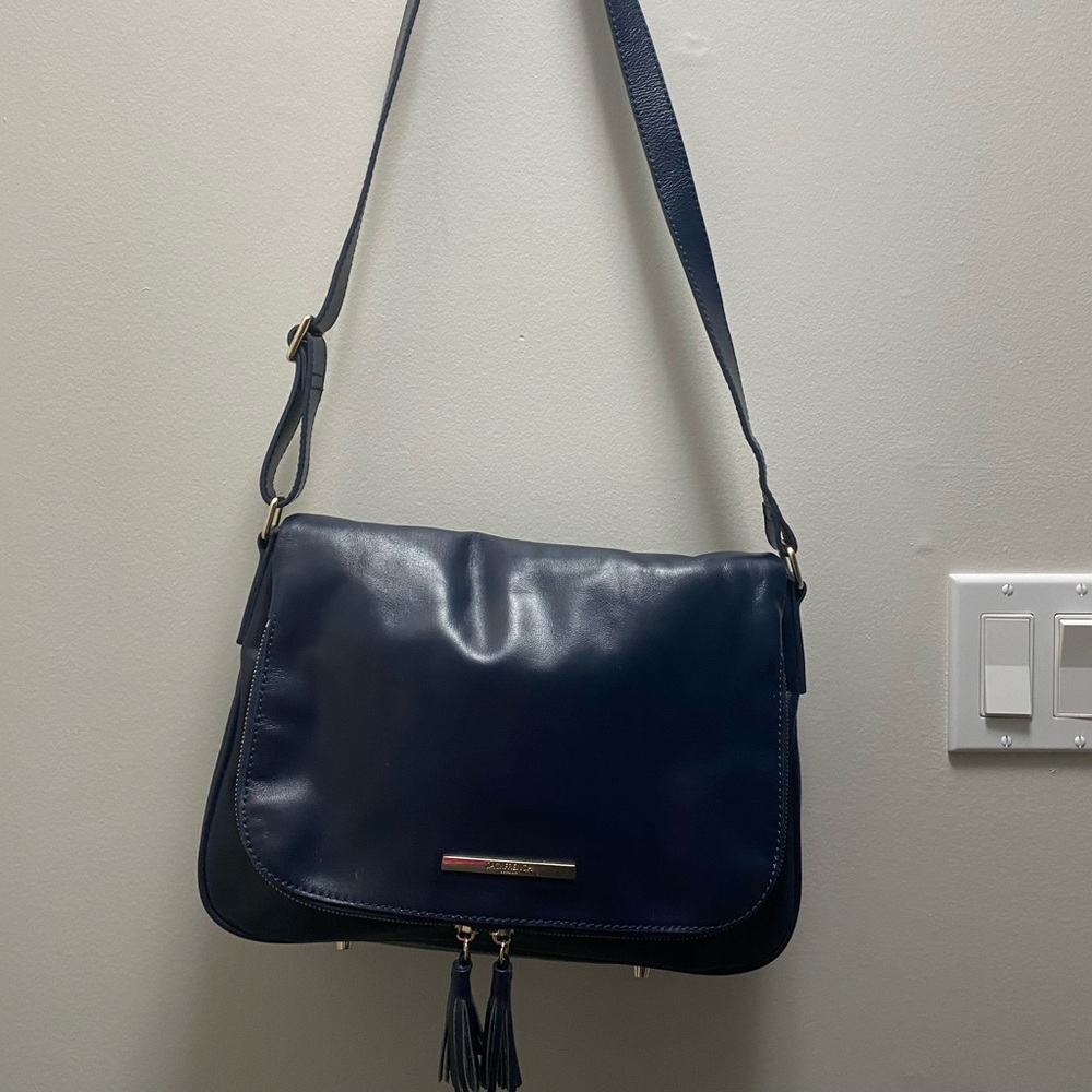Jack French London Navy Leather Shoulder Bag